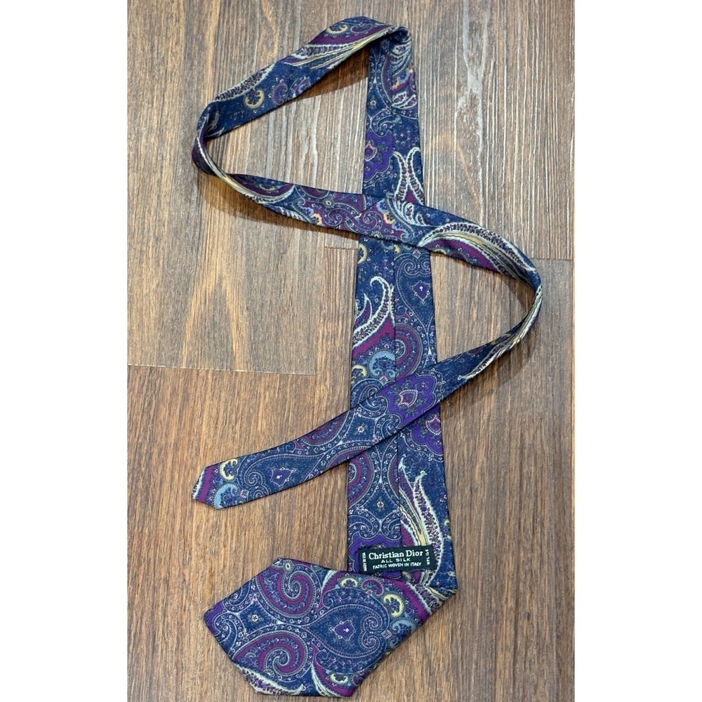 Vintage Christian Dior Tie All Silk Woven Italy Purple Paisley Made In USA